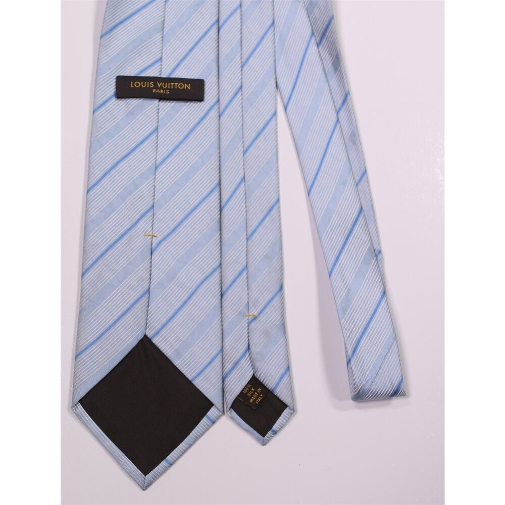 Louis Vuitton Men's Light Blue Striped Silk Necktie Tie - Picture 4 of 7